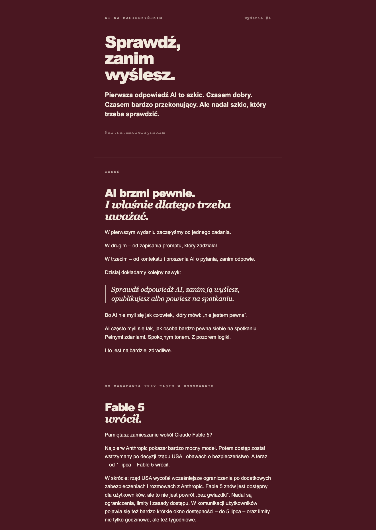 Newsletter „AI na macierzyńskim", wydanie 4 – Sprawdź, zanim wyślesz